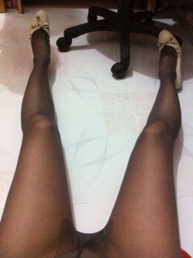 Free porn pics of Trying on new black pantyhose, like it? 8 of 14 pics
