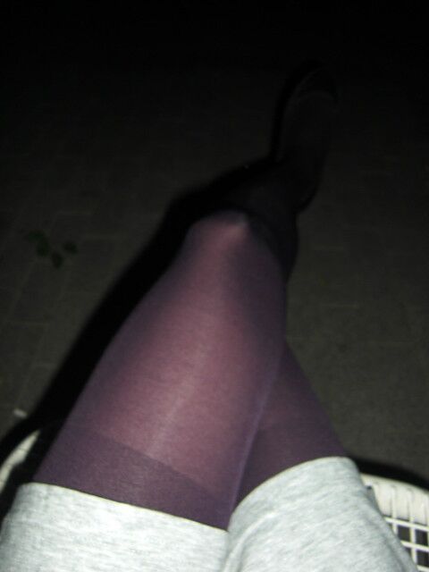Free porn pics of Exposed purple pantyhose in the park 15 of 22 pics