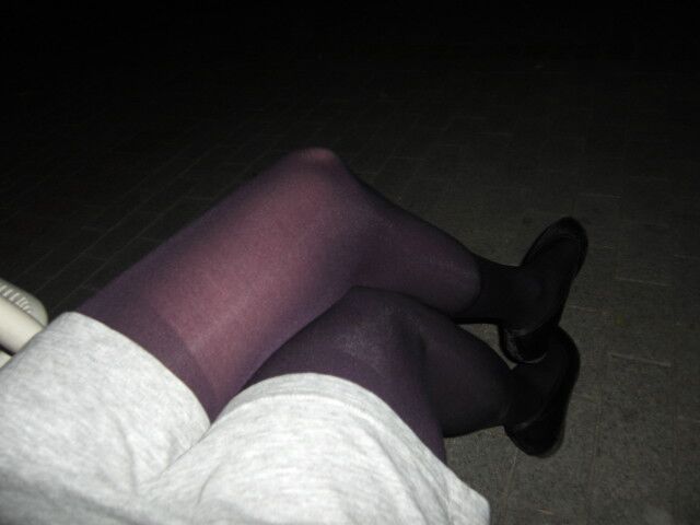 Free porn pics of Exposed purple pantyhose in the park 16 of 22 pics