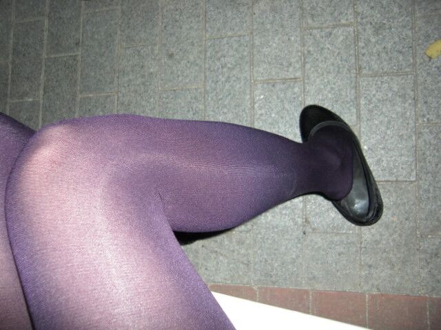 Free porn pics of Exposed purple pantyhose in the park 20 of 22 pics