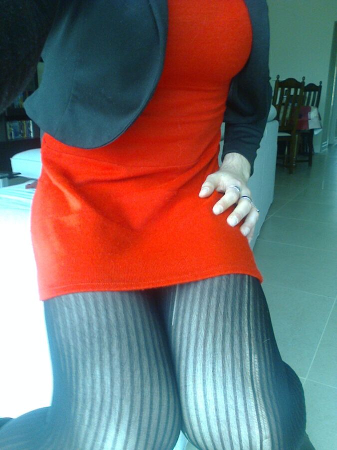 Free porn pics of Red dress, striped pantyhose 16 of 55 pics