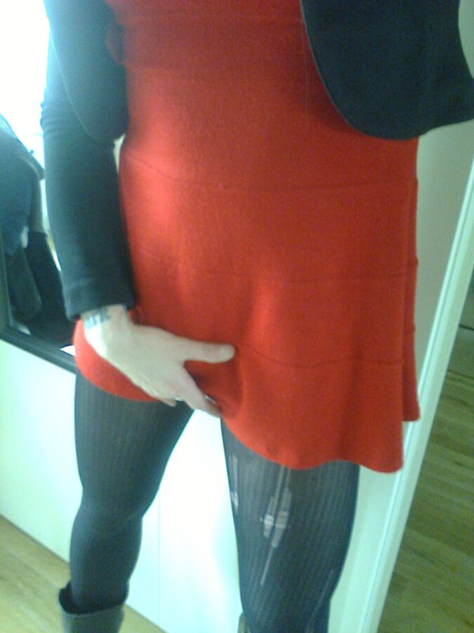 Free porn pics of Red dress, striped pantyhose 8 of 55 pics