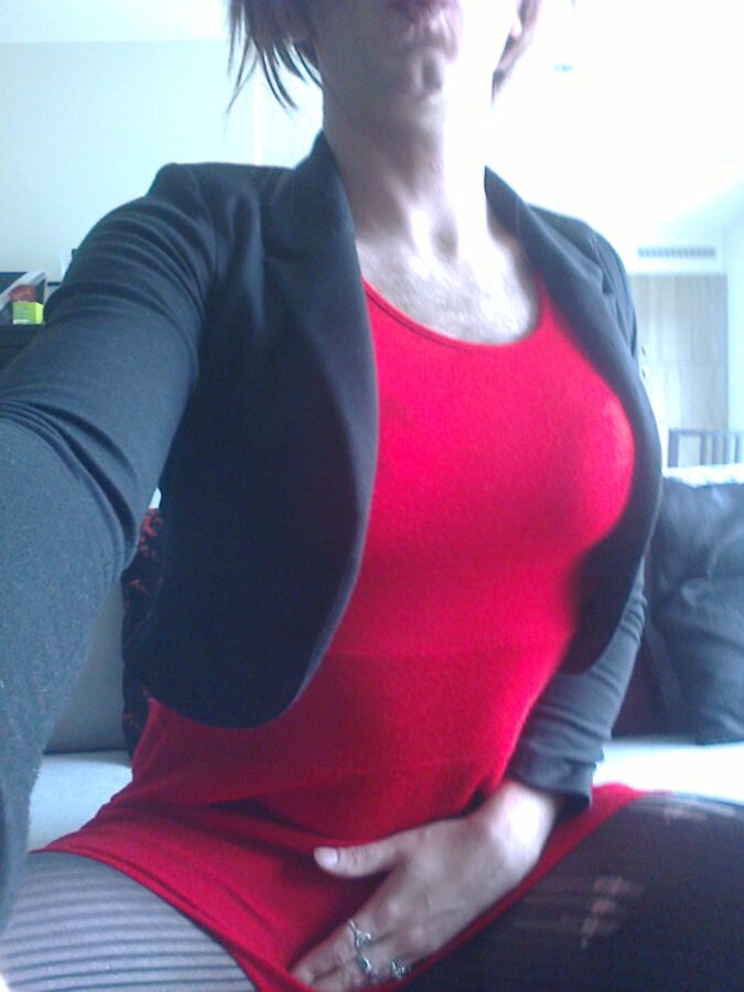 Free porn pics of Red dress, striped pantyhose 12 of 55 pics