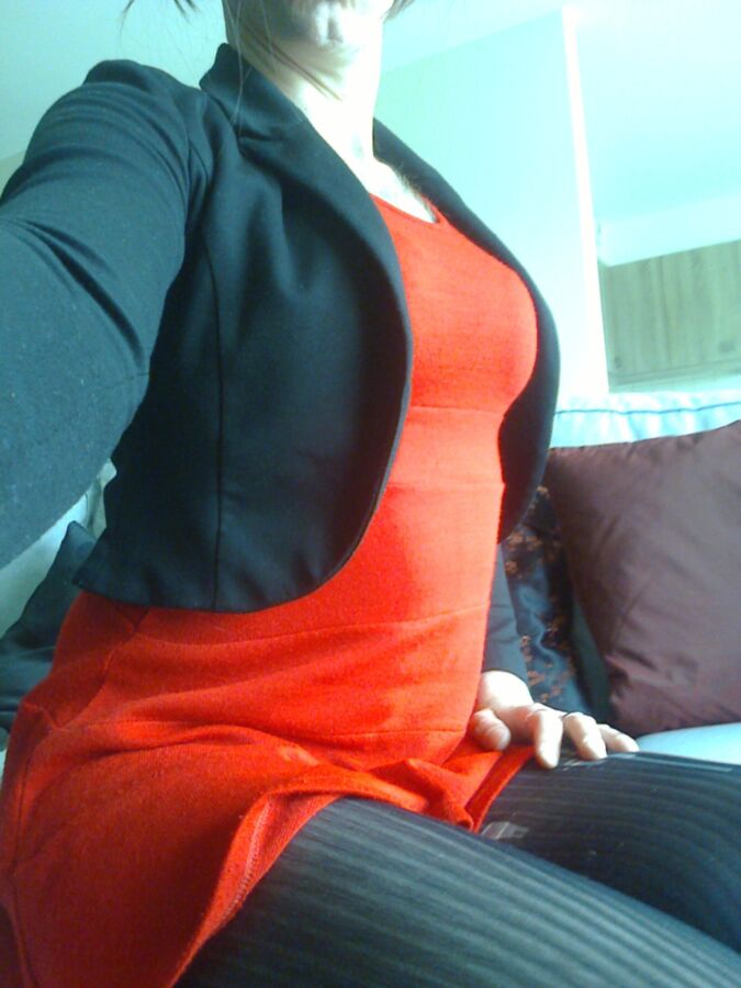 Free porn pics of Red dress, striped pantyhose 9 of 55 pics