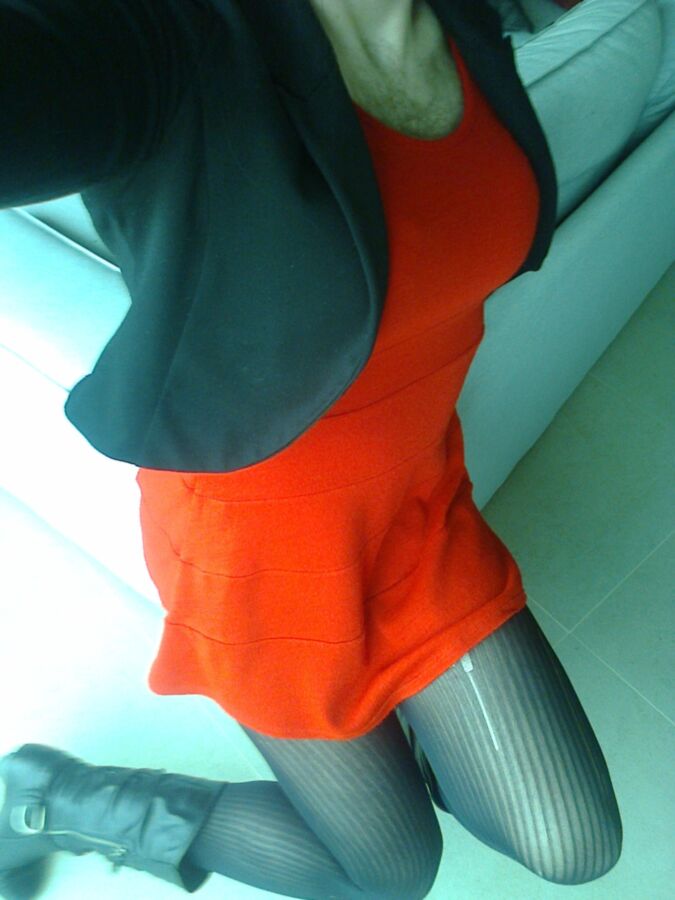 Free porn pics of Red dress, striped pantyhose 19 of 55 pics