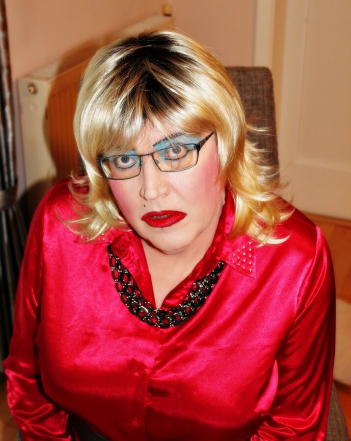 Free porn pics of Mature Tranny in red satin blouse 14 of 15 pics