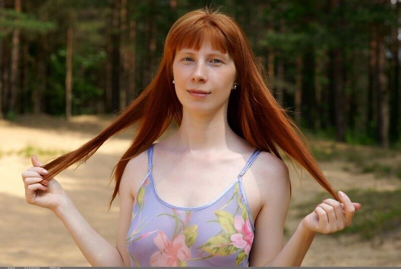 Free porn pics of Gorgeous redhead in nature 1 of 63 pics