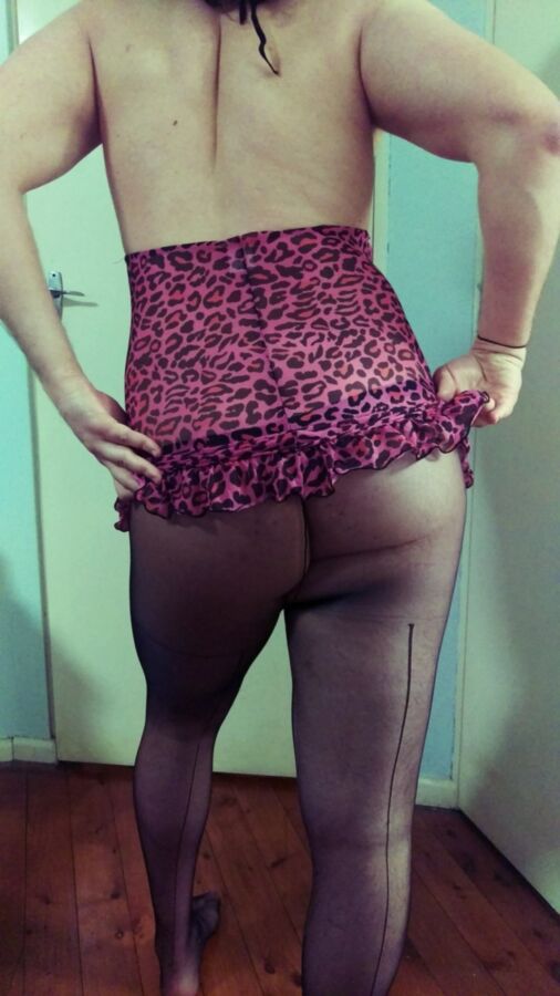 Free porn pics of Me - Crossdresser bitch in stockings and pink dress submitting 12 of 24 pics
