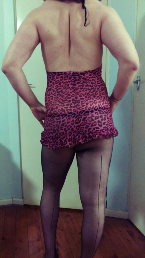 Free porn pics of Me - Crossdresser bitch in stockings and pink dress submitting 5 of 24 pics