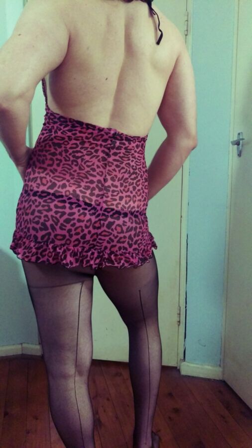 Free porn pics of Me - Crossdresser bitch in stockings and pink dress submitting 6 of 24 pics