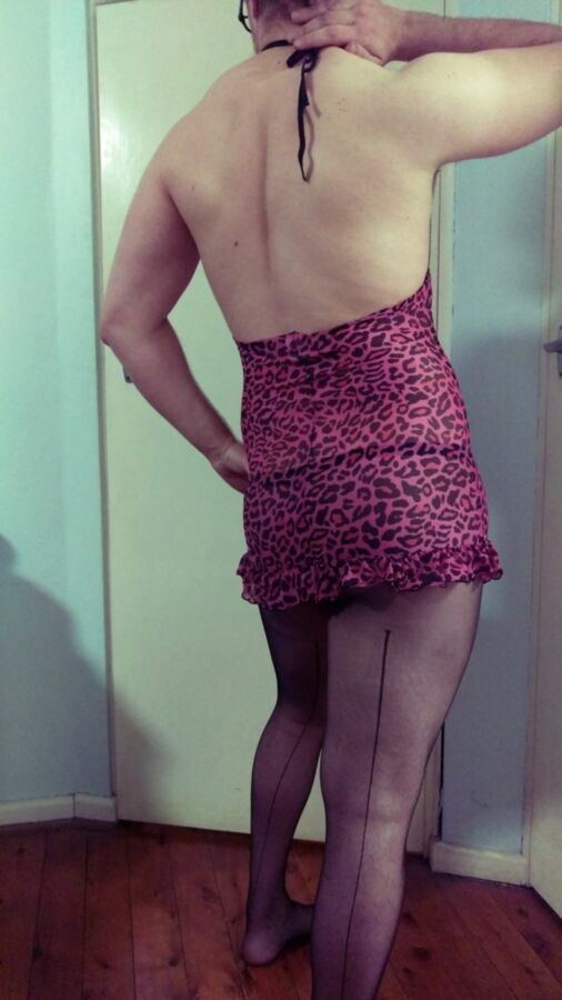 Free porn pics of Me - Crossdresser bitch in stockings and pink dress submitting 1 of 24 pics