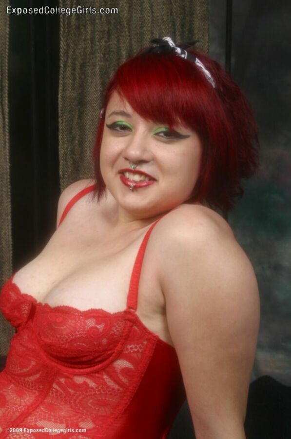 Free porn pics of Chubby hairy teen Amateur Jasmine in red lace 1 of 10 pics