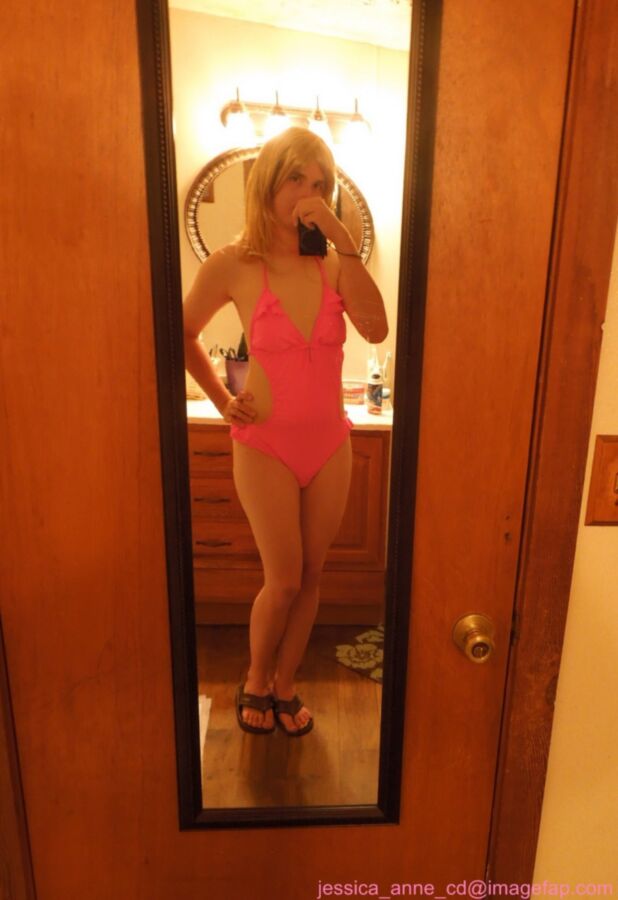 Free porn pics of New pink one-piece swimsuit 5 of 7 pics